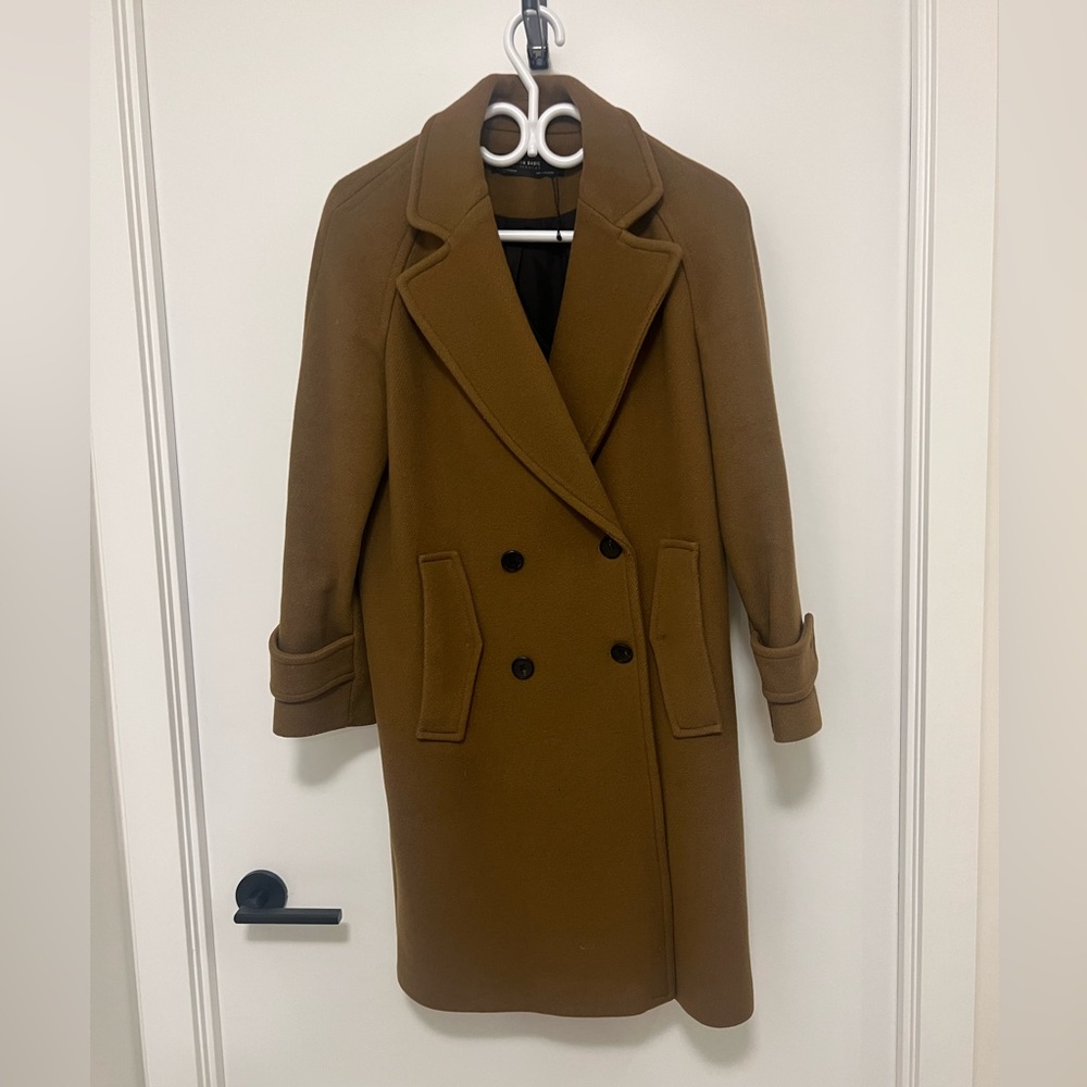 Zara Wool Tan Double-Breasted Pea Coat XS